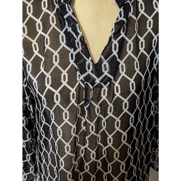 Vintage Just Bee black sheet blouse L 3/4 sleeves 100% polyester - Picture 6 of 7